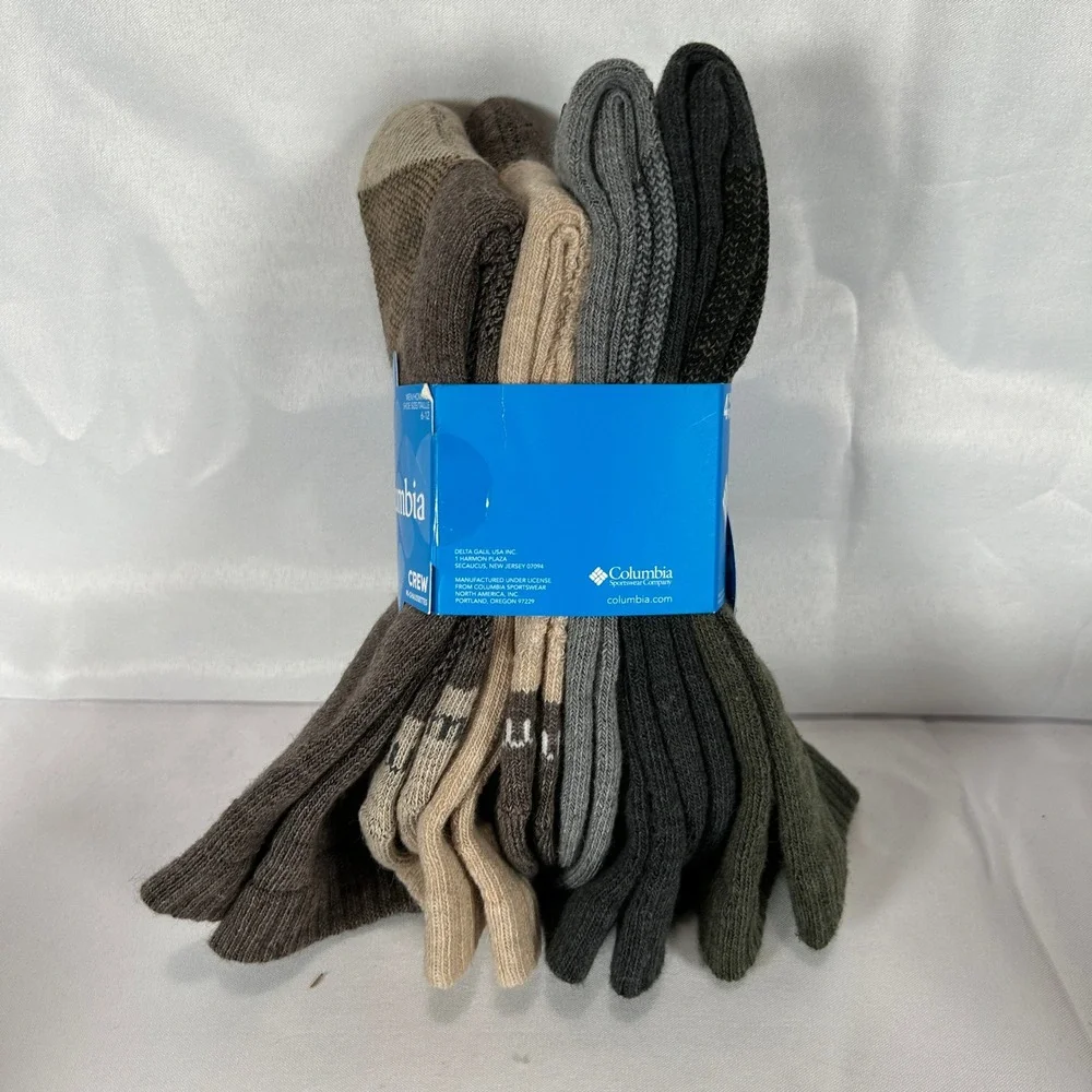 Columbia Mens Wool Blend Crew Sock 4 Pairs Earth Tone Shoe Size 6-12 RCS847MMEAS
